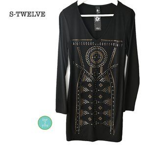Black Long Sleeve Jeweled Dress - Size Large - NWT